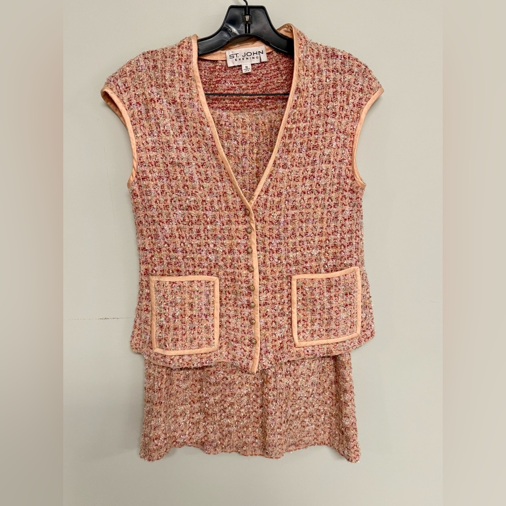 St. John Multicolor Tweed Vest and Skirt Set